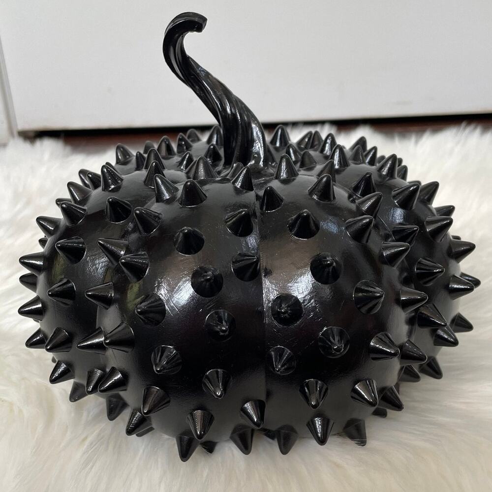 Rachel Zoe Studded Black Pumpkin Decoration Spike Halloween Decor Goth New HTF